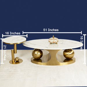 Amara Gold Base Round Accent Table With Side Table - Set of 2 (BIG) (STAINLESS STEEL)