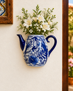 Floral Legacy Decorative Wall Vase For Home & Item for Home Decoration (Blue Pottery )