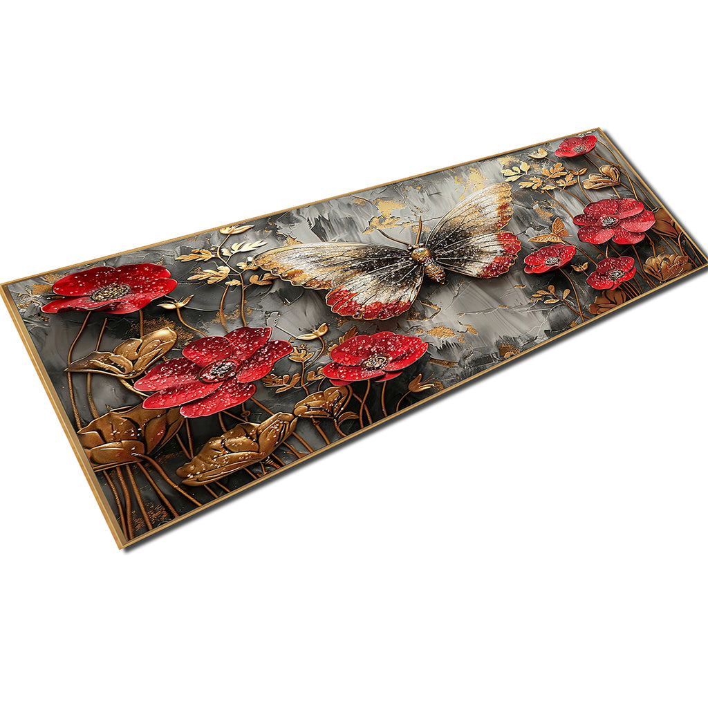 Red Bloom Butterfly Crystal Glass Framed Wall Paintings For Home & Wall Decoration items