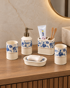 Heritage Botanica ceramic bathroom accessory set (Blue Pottery)