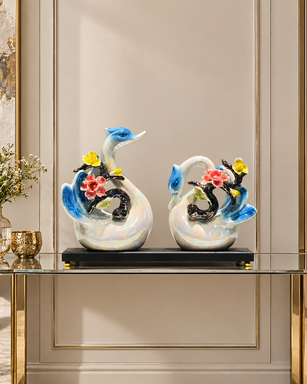 Floral Grace Home Decoration Showpiece - Blue