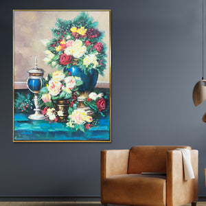 Rose Garden Glow Hand Wall Decor Paintings for Home (With outer Floater Frame) (34x45.5 Inches)