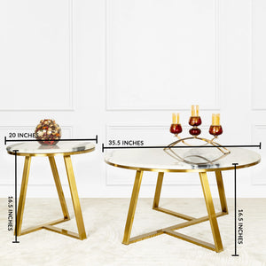 The Four Legged Gold Accent Coffee Table  & The Three Legged Gold Accent Side Table - Pair (Panda Stone) (STAINLESS STEEL)