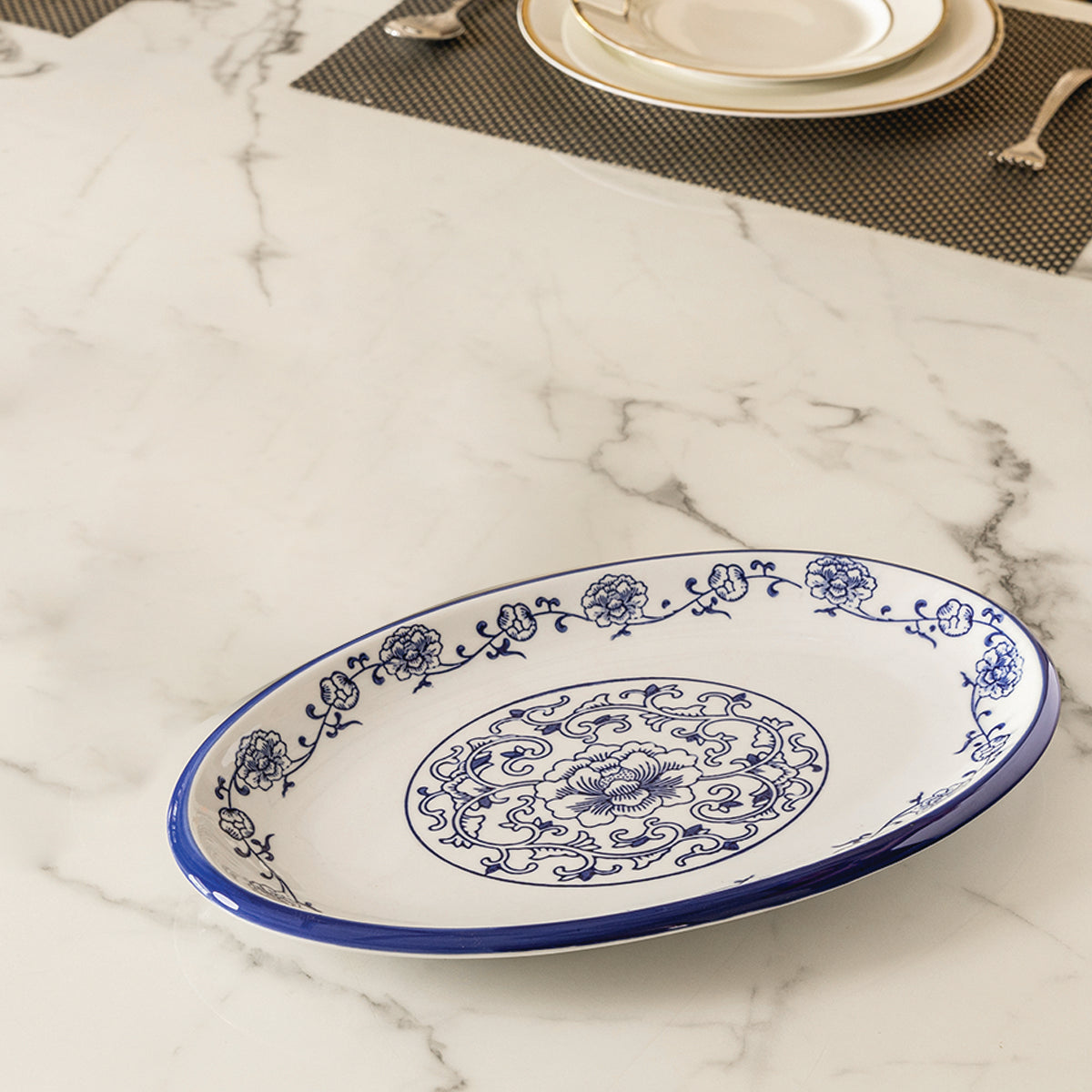 Bluevine Reverie Serving Plates for Home (Blue Pottery)