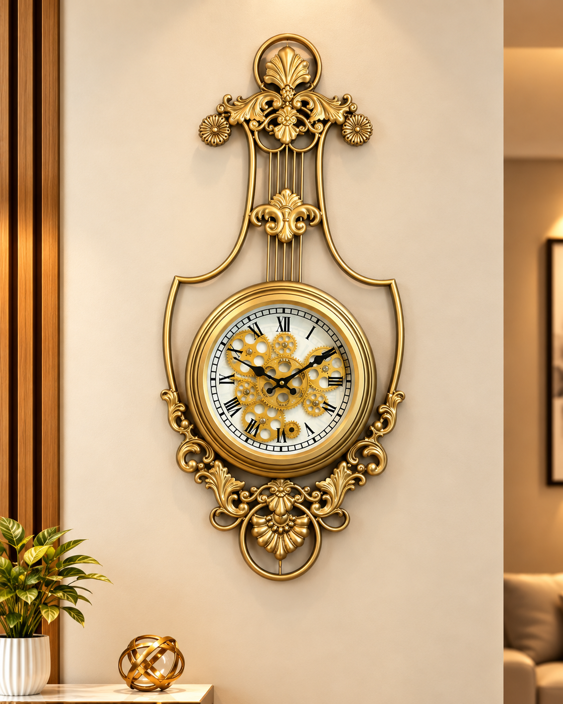 Royal Symphony Luxury Designer Silent Movement Wall Clock With Moving Gear Mechanism