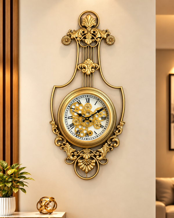 Royal Symphony Luxury Designer Silent Movement Wall Clock With Moving Gear Mechanism