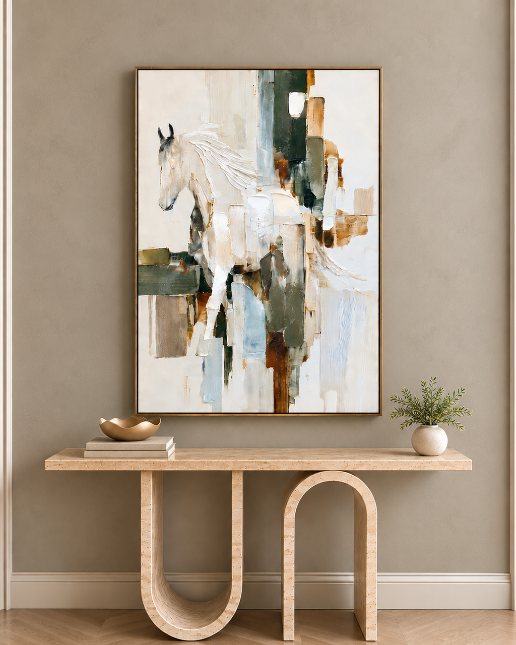 Silent Stallion Hand painting for Home & Wall Decoration Item (With Outer Floater Frame) (47x31.5 Inches)