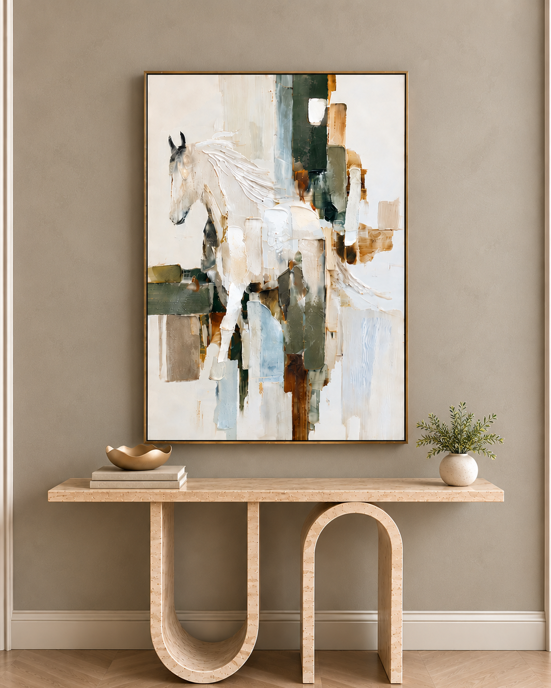 Silent Stallion Hand painting for Home & Wall Decoration Item (With Outer Floater Frame) (47x31.5 Inches)