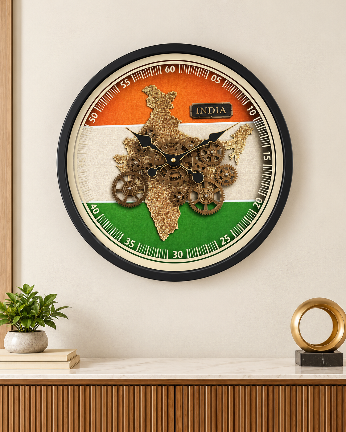 India In Motion Gear Movement Wall Clock For Living Room With Moving Gear Mechanism By Dekor Company - Big (Steel Body)