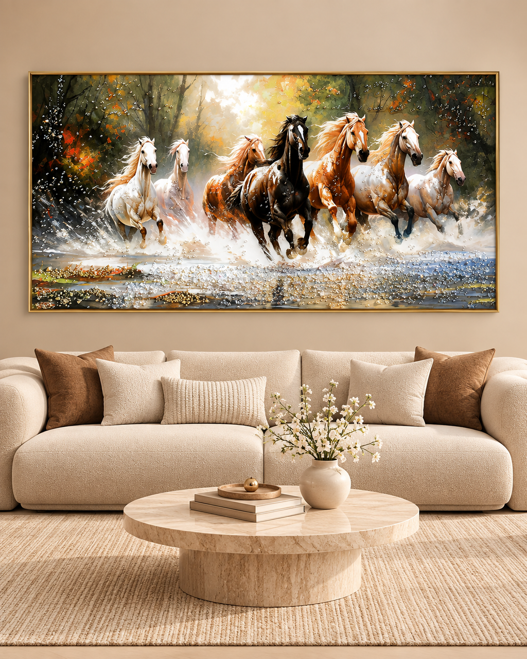 Strength of the Seven Running Horses Crystal Glass Painting for Wall Art