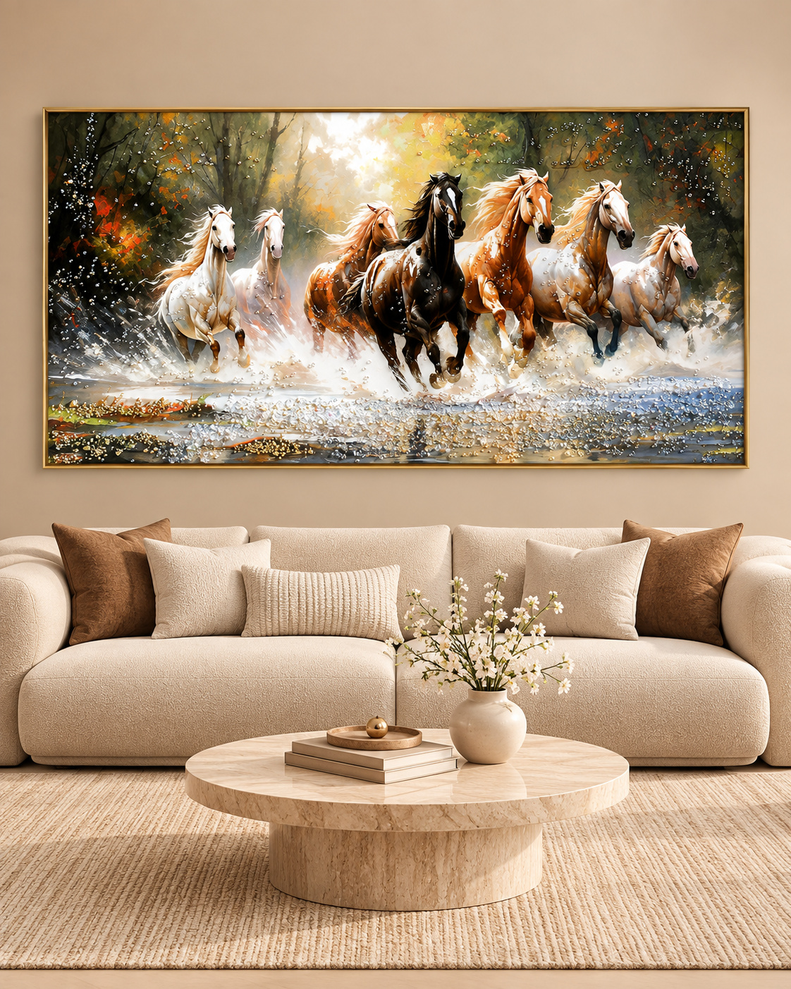 Strength of the Seven Running Horses Crystal Glass Painting for Wall Art