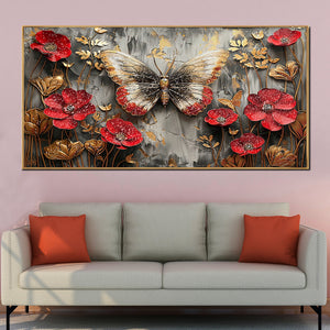 Red Bloom Butterfly Crystal Glass Framed Wall Paintings For Home & Wall Decoration items
