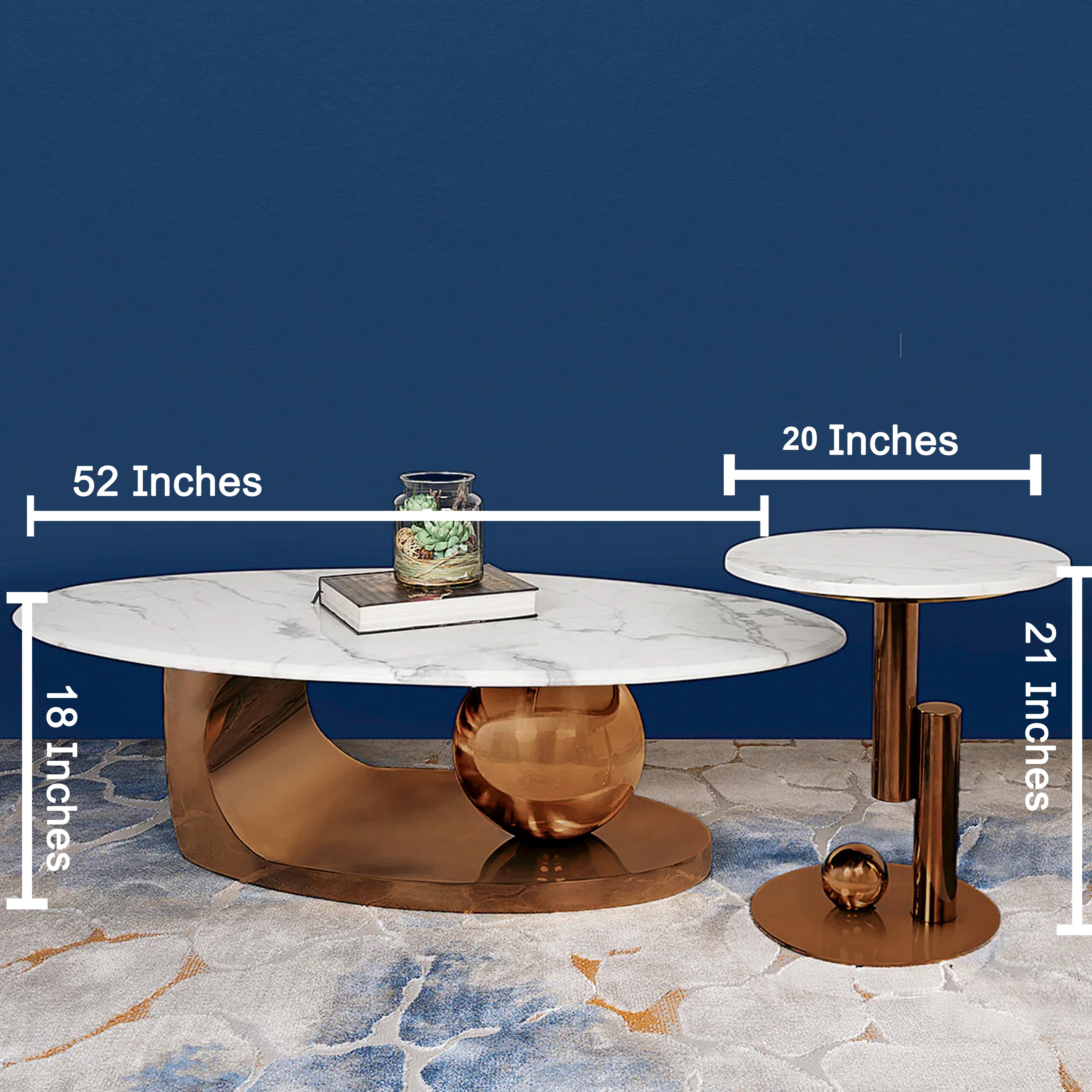 Amara Rose Gold Base Round Accent Table Set of (Stainless Steel)