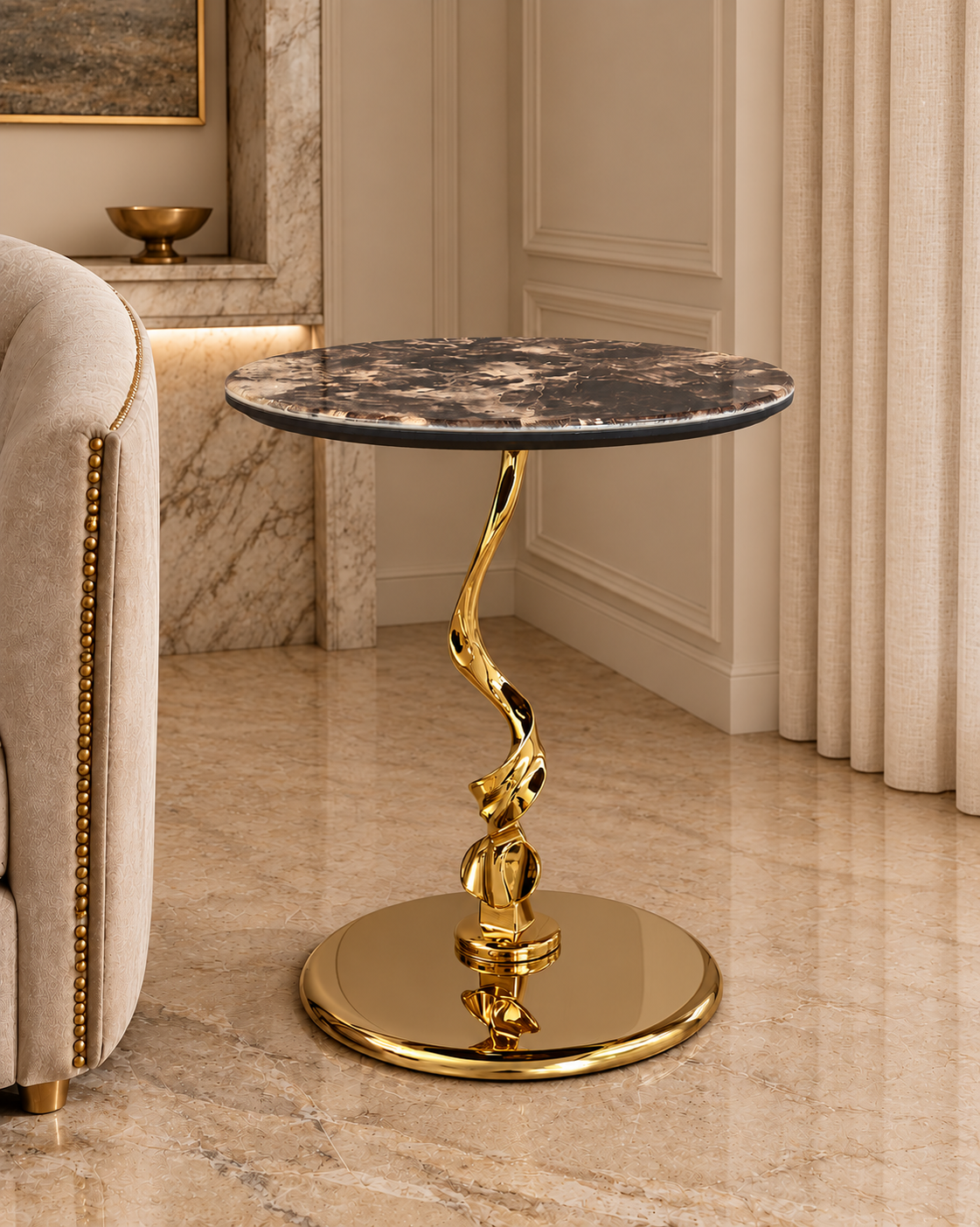 Helix Grace Side Table For Living Room - Gold