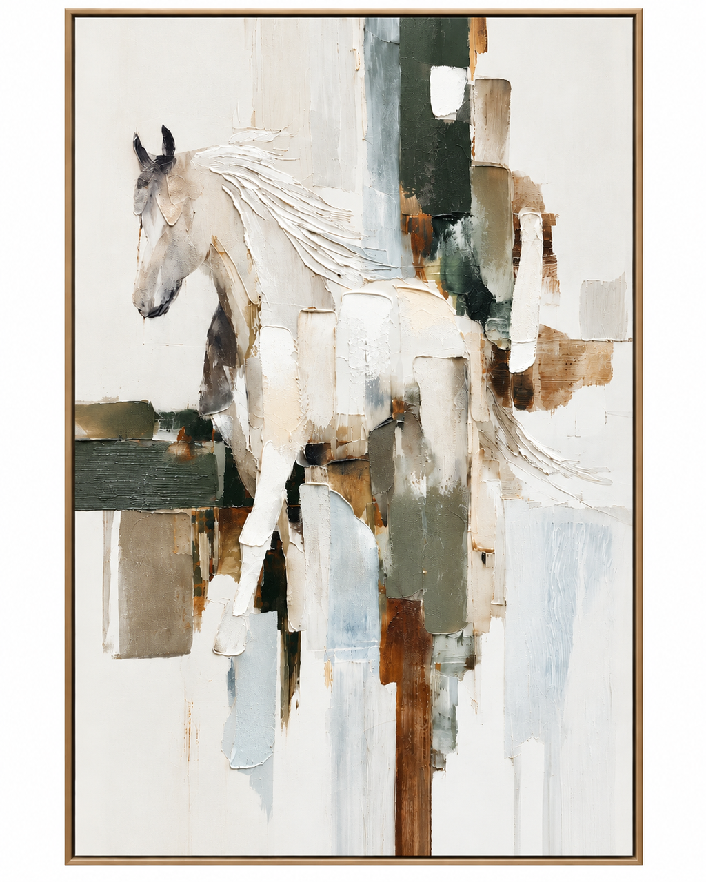 Silent Stallion Hand painting for Home & Wall Decoration Item (With Outer Floater Frame) (47x31.5 Inches)