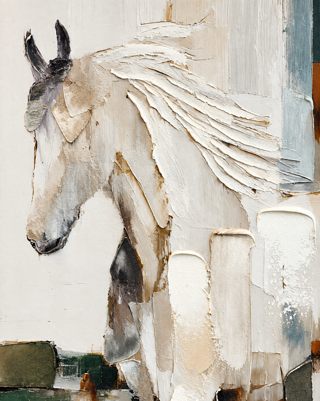 Silent Stallion Hand painting for Home & Wall Decoration Item (With Outer Floater Frame) (47x31.5 Inches)