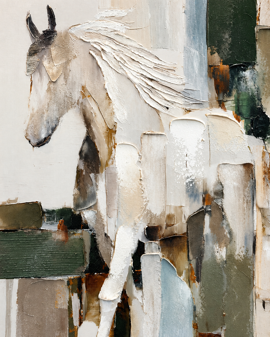 Silent Stallion Hand painting for Home & Wall Decoration Item (With Outer Floater Frame) (47x31.5 Inches)