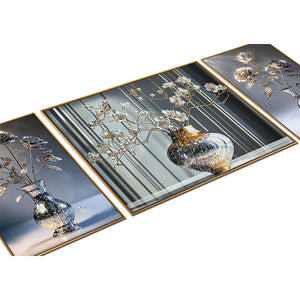 Opaline Bouquet Crystal Glass Wall Paintings For Home - Set of 3
