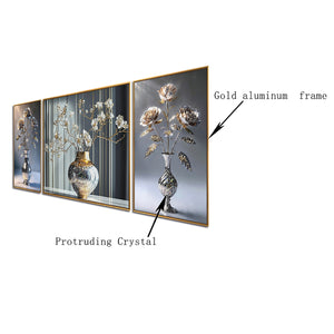 Opaline Bouquet Crystal Glass Wall Paintings For Home - Set of 3
