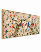 Peacock Paradise Hand painting for Home & Wall Decoration Item (With Outer Floater Frame) (59x19.5 Inches)
