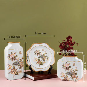 The Golden Glory Ceramic Decorative Vase  Set of 3 - White