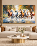 Seven Running Horses Whisper in the Wind Crystal Glass Painting for Wall Art