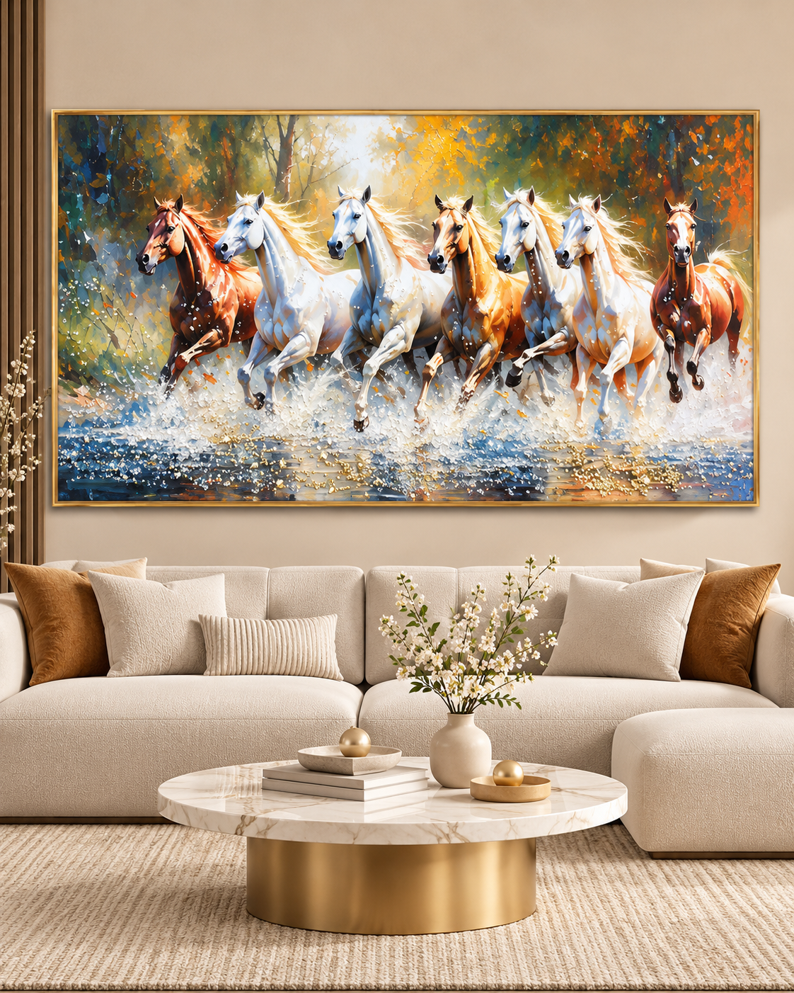 Seven Running Horses Whisper in the Wind Crystal Glass Painting for Wall Art