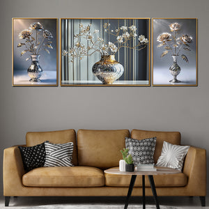 Opaline Bouquet Crystal Glass Wall Paintings For Home - Set of 3