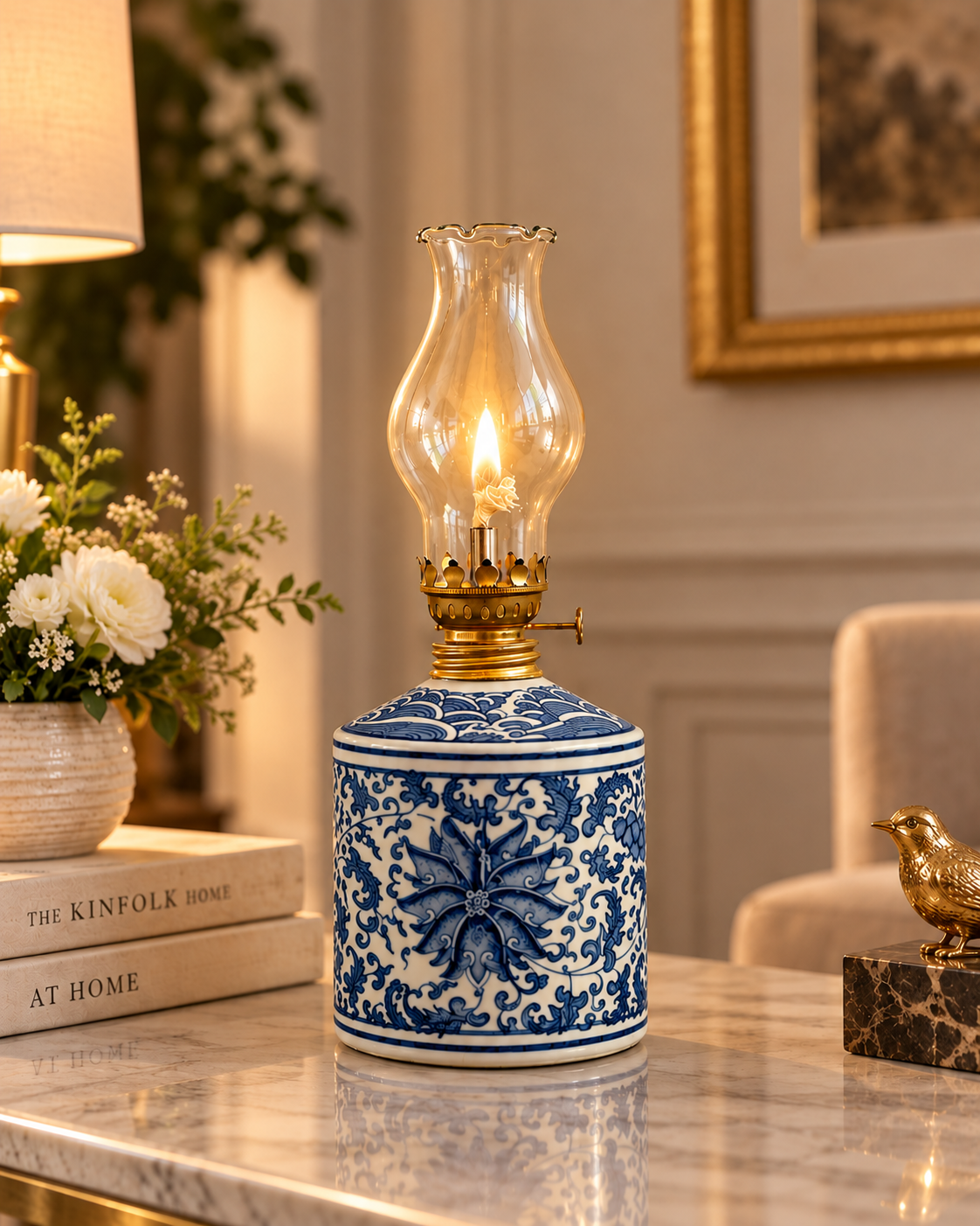 Porcelain Glow Traditional Oil Lamp for Pooja at Home & Item for Home Decoration (Blue Pottery)