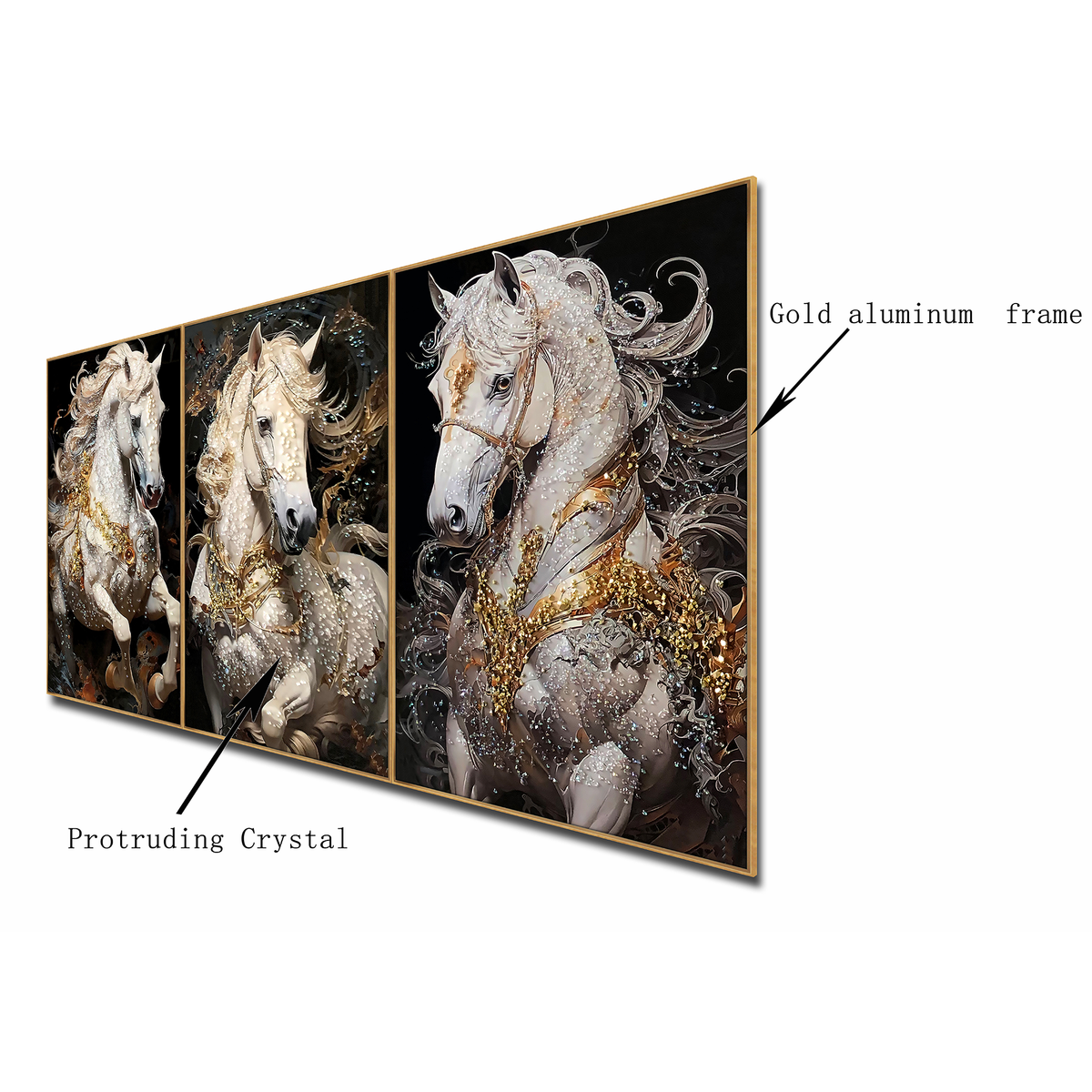 Majestic Equine Symphony Crystal Glass Painting - Set Of 3 (Small)