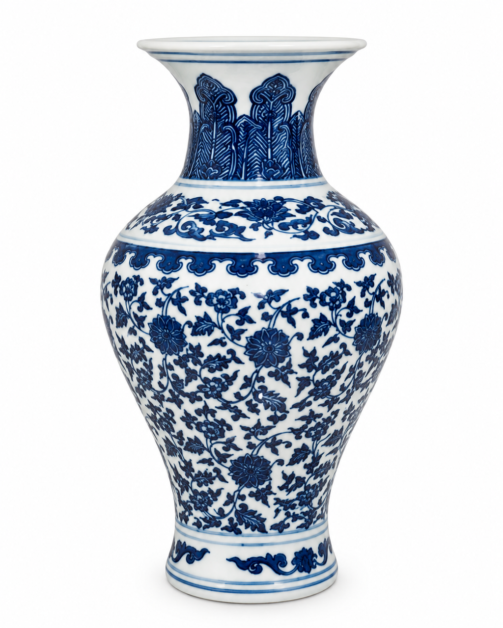 Majestic Flora Decorative Vase & Items for Room Decoration (Blue Pottery)