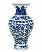 Majestic Flora Decorative Vase & Items for Room Decoration (Blue Pottery)