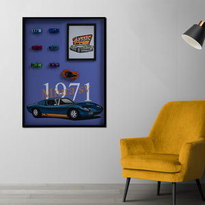 Vintage Race Car Shadow Box Wall Decoration Piece - Blue