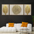 Golden Leaf & Sunburst Crystal Glass Wall Paintings For Home - Set of 3