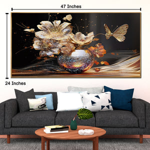 Golden Nocturne Bouquet Crystal Glass Framed Wall Paintings For Home & Wall Decoration items