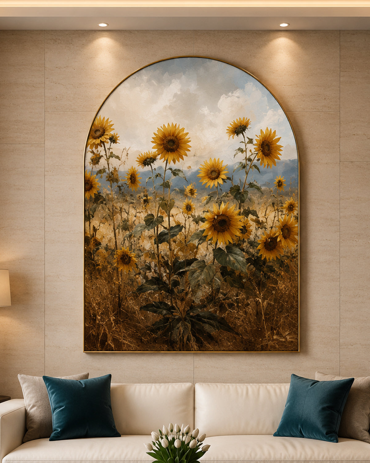 Summer Sunflower Field Embossed Wall Painting for Home & Item for Wall Decoration ( 35.5 x 23.5 Inches )