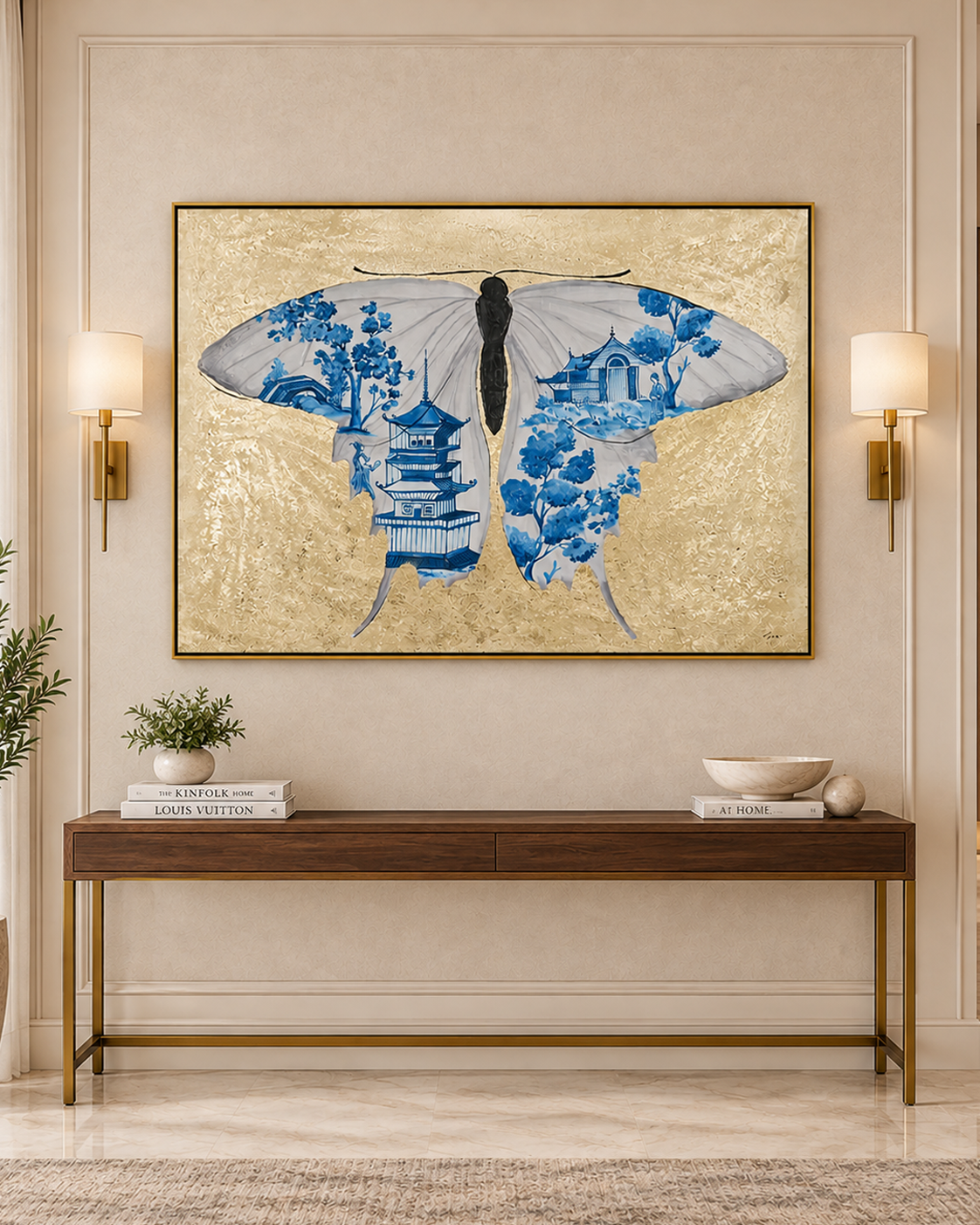 Dynasty in Flight by SHAY 100% Hand Wall Painting For Home (With Outer Floater Frame frame) ( 35.5 x 47 Inches )