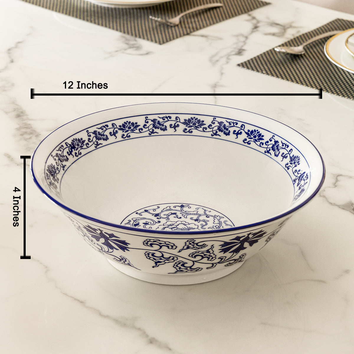 Blue Petal Symphony Bowl For Home (Blue Pottery)
