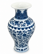 Majestic Flora Decorative Vase & Items for Room Decoration (Blue Pottery)