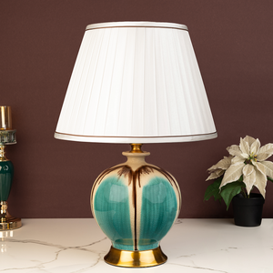 Gold Toned & Green Ceramic Lamp