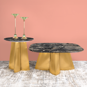 Modern Edge Center Table (Black and Gray stone) (STAINLESS STEEL)
