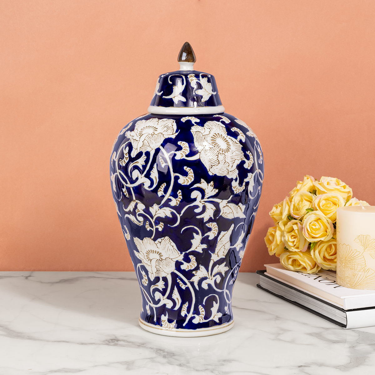 Midnight Garden Decorative Ceramic Vase (Blue Pottery)