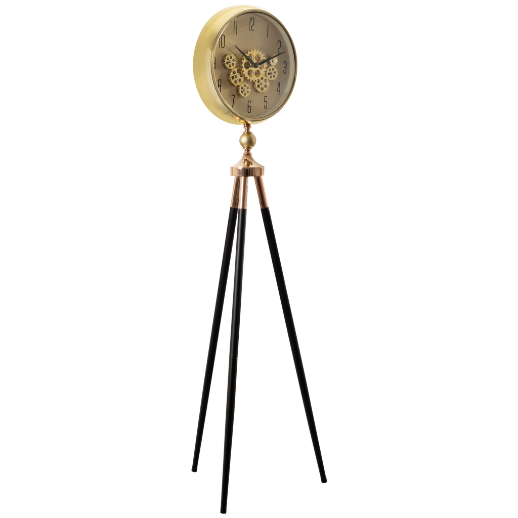 Momentum Dial Tripod Base Luxury Designer Clock With Moving Gear Mechanism