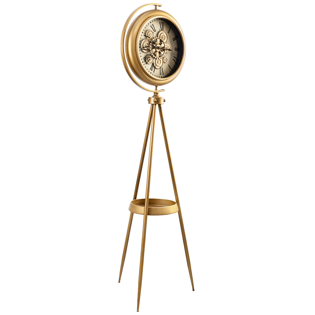 Golden Meridian Tripod Base Luxury Designer Standing Clock With Moving Gear Mechanism Buy Floor Clock Online (Steel Body)