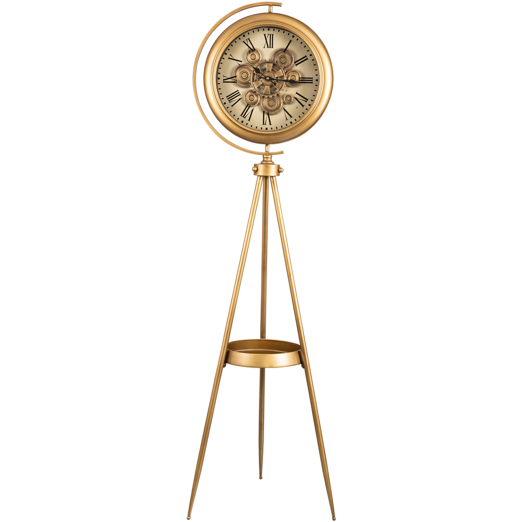 Golden Meridian Tripod Base Luxury Designer Standing Clock With Moving Gear Mechanism Buy Floor Clock Online (Steel Body)