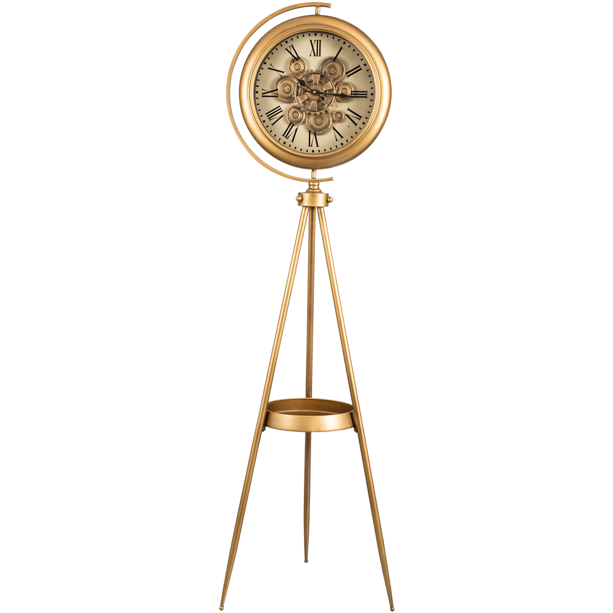Golden Meridian Tripod Base Luxury Designer Standing Clock With Moving Gear Mechanism Buy Floor Clock Online (Steel Body)