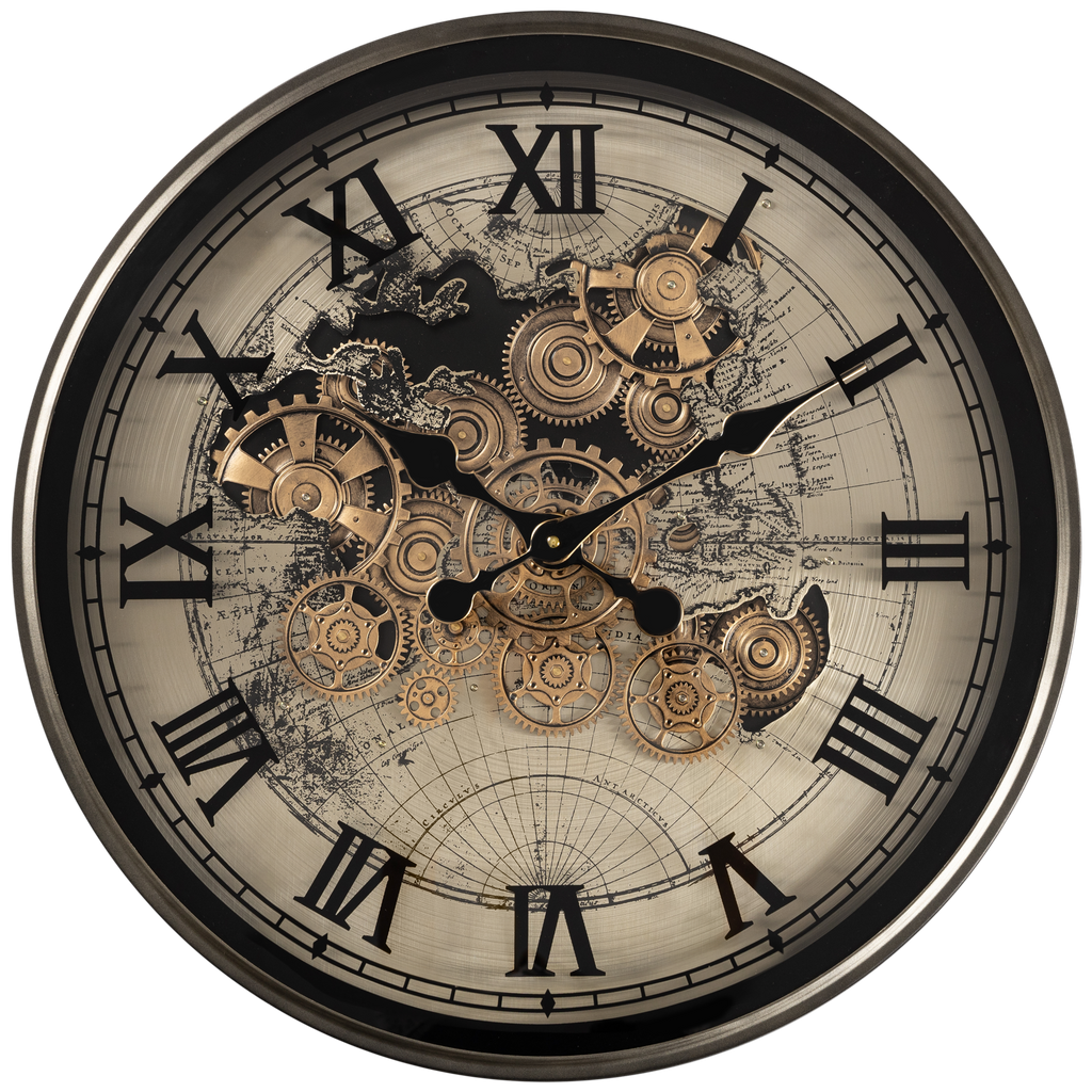 Phantom Dial Luxury Designer Wall Clock For Living Room With Moving Gear Mechanism Buy Wall Clock Online - Medium (Black) (Steel Body)