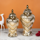 Golden Filigree Ceramic Vases & Decorative Showpiece - Set Of 2