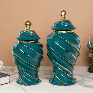 Green Radiance Ceramic Decorative Vase - Set of 2