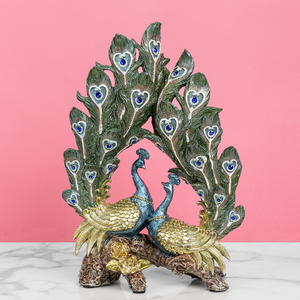 Enchanting Peacock Lovebirds Serenity Decorative Showpiece